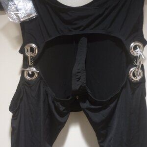 Chaps thong long pants 2 piece set with matching top L black nwt! Made in USA